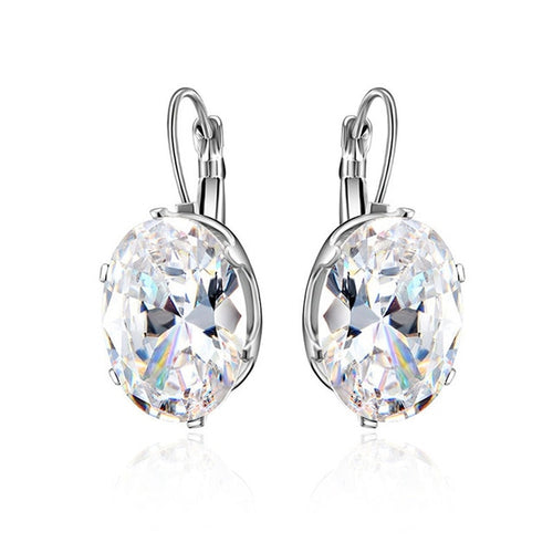 Trendy Girls Big Stone Silver Crystal Earrings