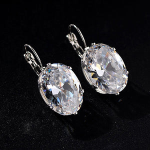 Trendy Girls Big Stone Silver Crystal Earrings