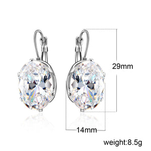 Trendy Girls Big Stone Silver Crystal Earrings