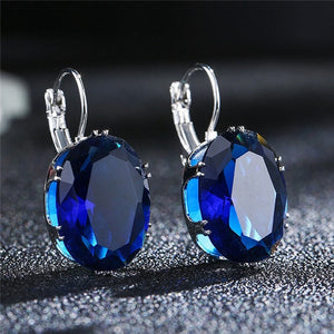 Trendy Girls Big Stone Silver Crystal Earrings