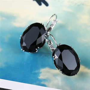 Trendy Girls Big Stone Silver Crystal Earrings