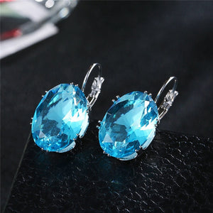 Trendy Girls Big Stone Silver Crystal Earrings