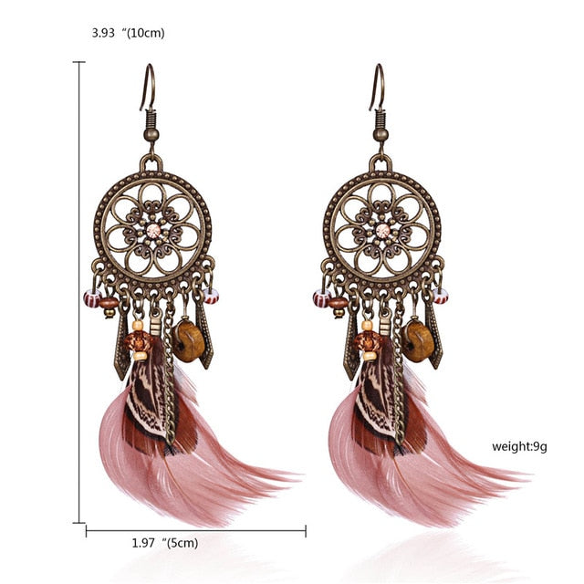 Trendy Girls Dream Catcher Feather Earrings